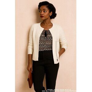 Knitted and Knotted Wool Cardigan S Cable Knit Fisherman Neutral 100% Wool